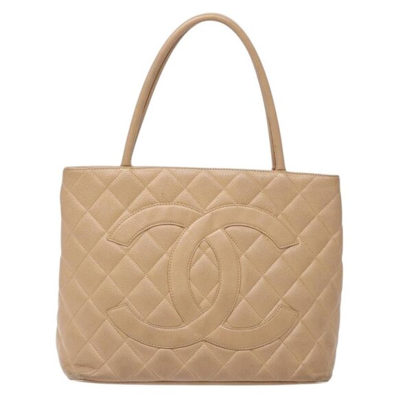 CHANEL Matelasse Reprint Tote Bag Grained Calf Skin Beige Gold CC Auth - Picture 2 of 16